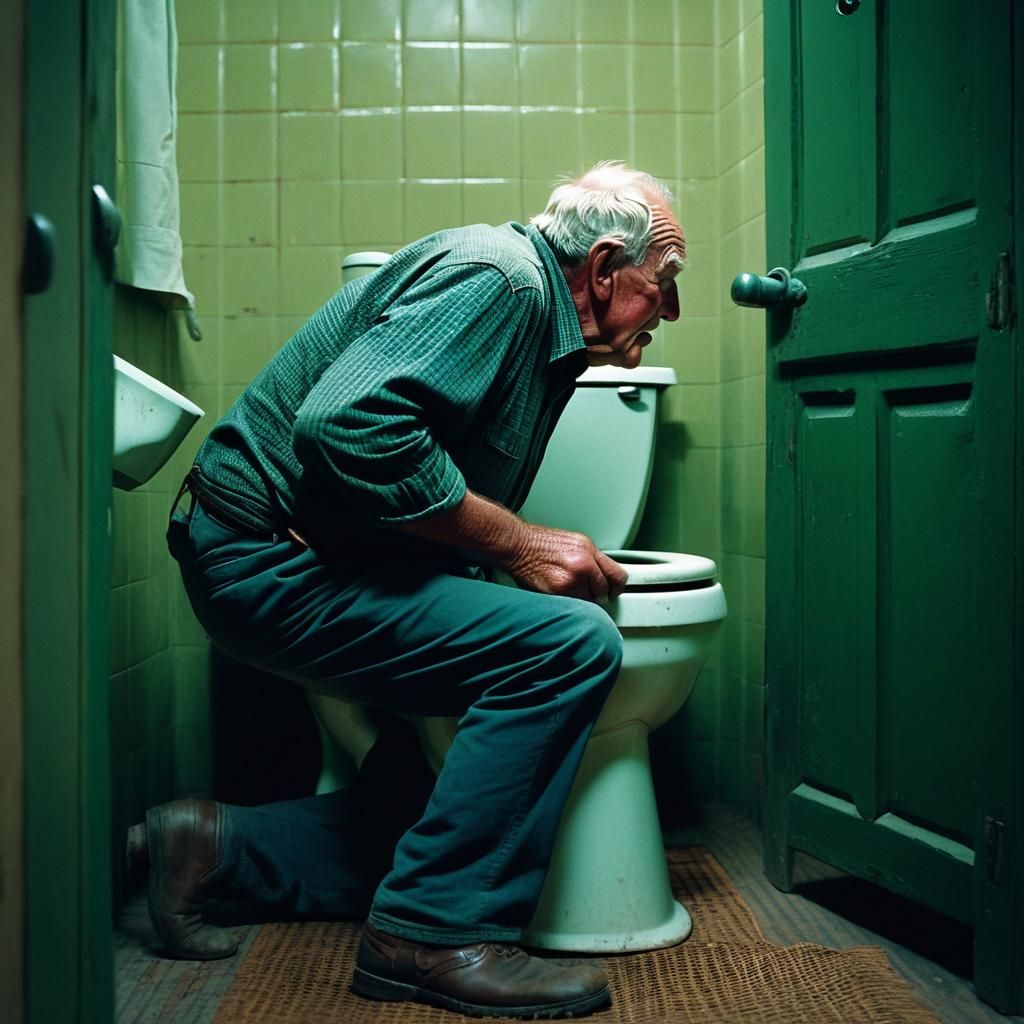 Cinematic Film Still of Farmer Playing Peek-a-Boo