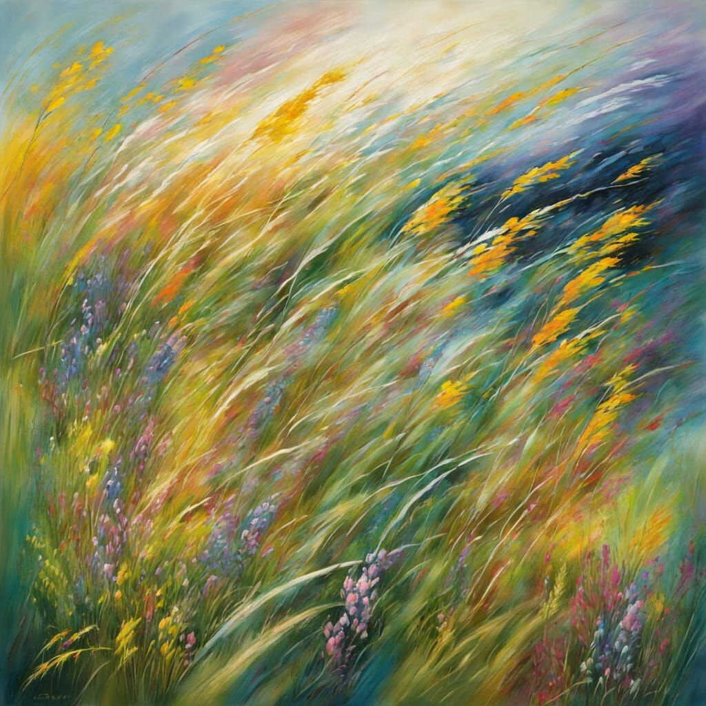 Abstract Windy Field of Wildflowers Art