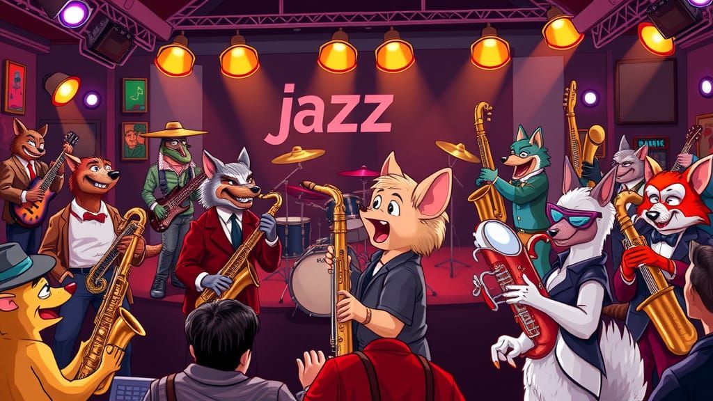 Anthropomorphic Animals Play Jazz Fusion in Vibrant Club