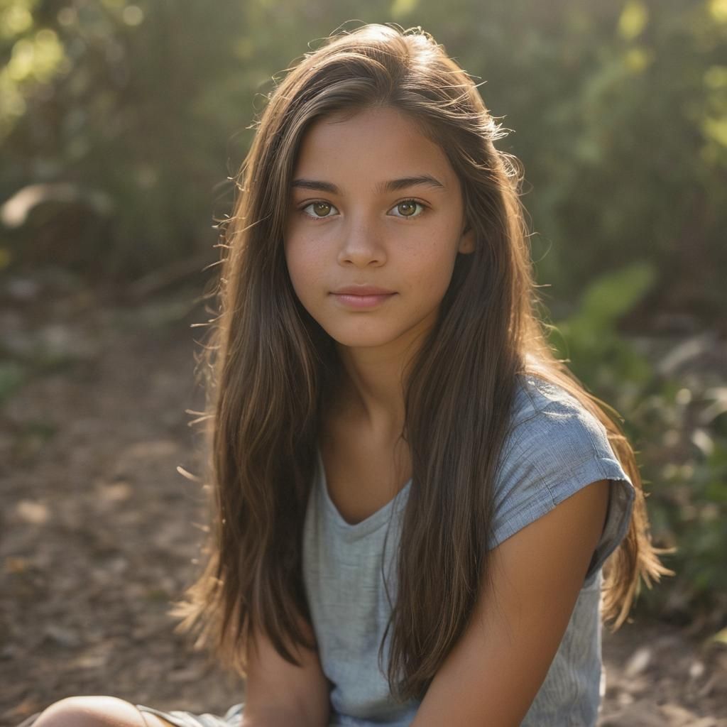 Authentic Portrait of a Girl with Long Dark Hair