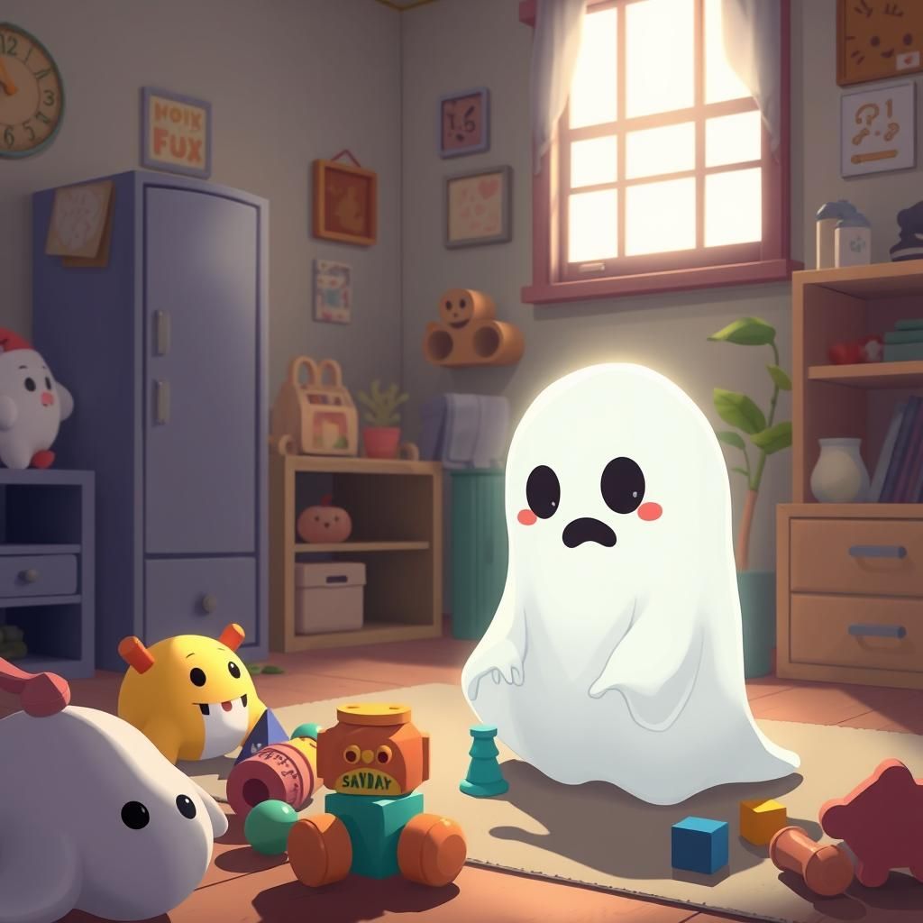 Cute Ghost Plays with Toys: Anime Style