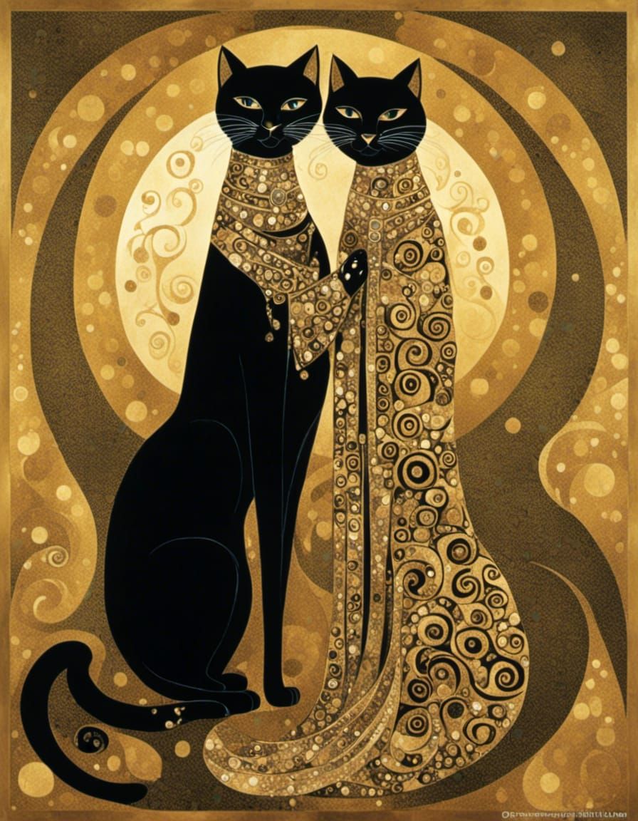 <lora:Feline Folk:1.0> <lora:Klimt Craft:1.0> the kiss with ...