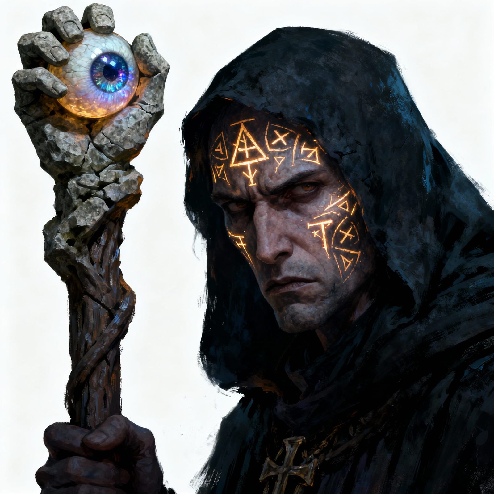 Grim Dark Priest of Night with Gemstone Eyeball Staff