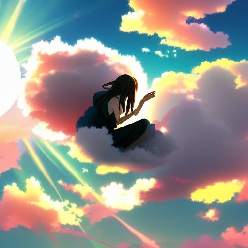 Anime Figure on Cloud at Sunset in 8k