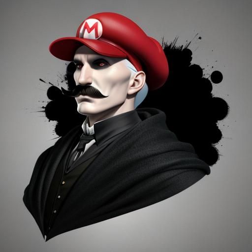 Lord Voldemort merged with Mario, Voldemort with Mario cap and moustache