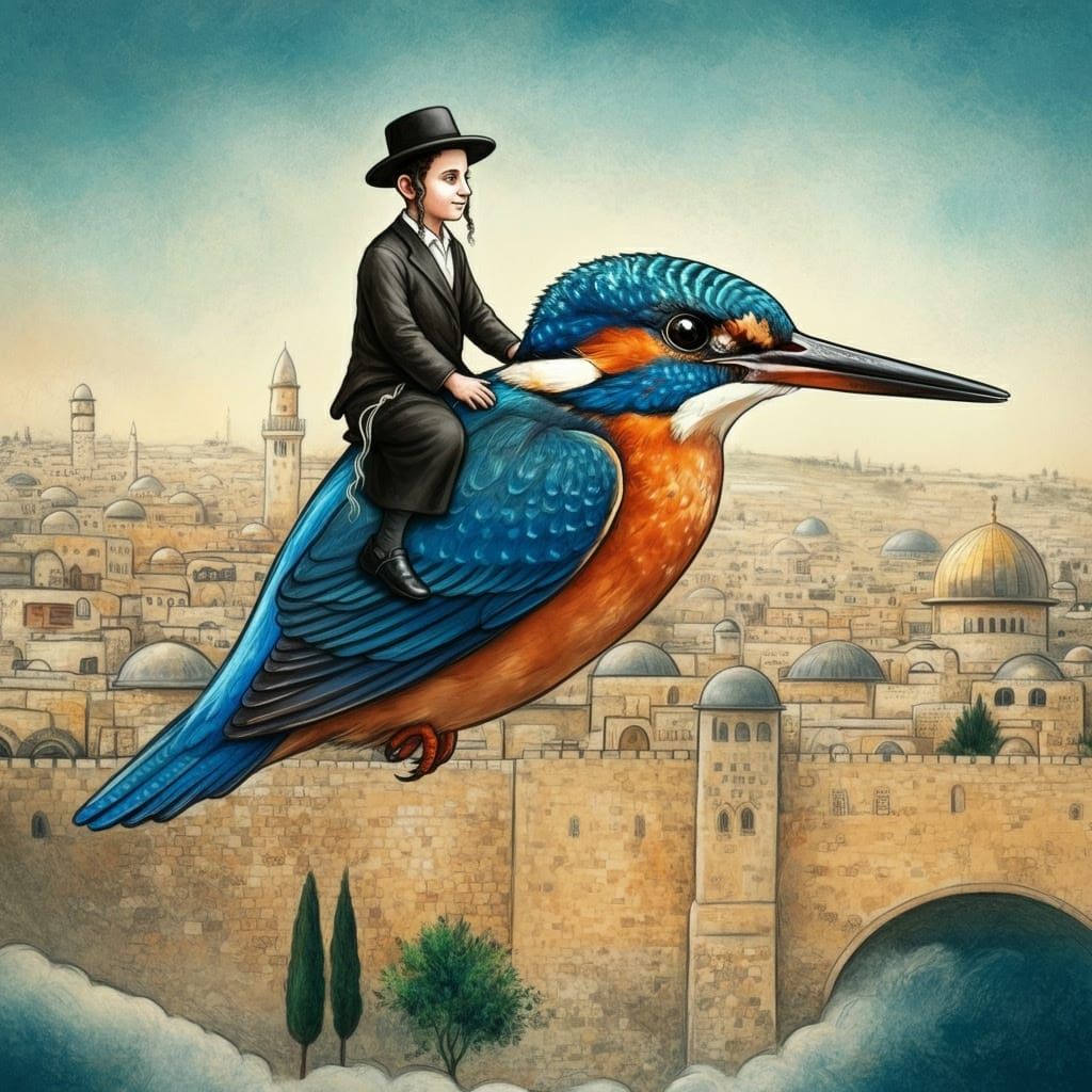 Haredi Boy Soars on Majestic Kingfisher Wingspan through Jer...