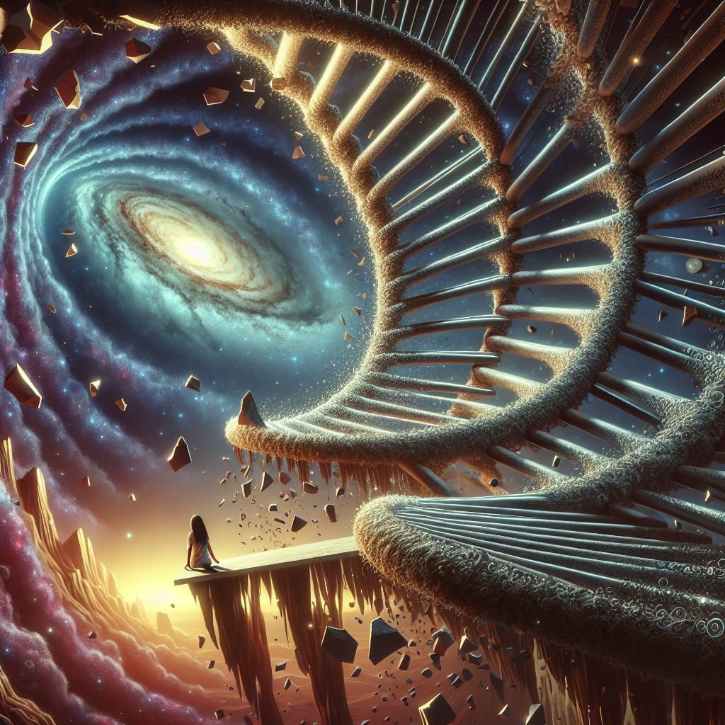 DNA Stairway to Milky Way: Cinematic Illustration