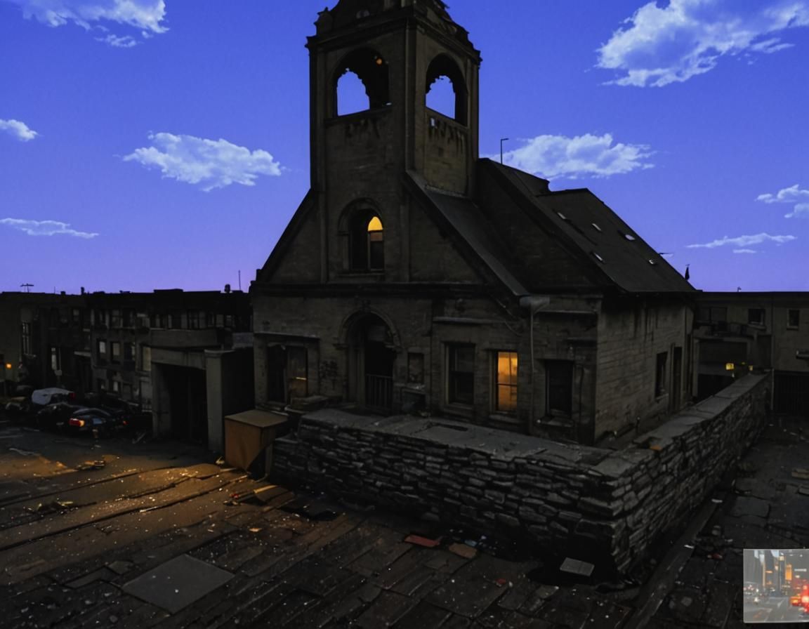 Detailed Cityscape at Sunset in Digital Art Style