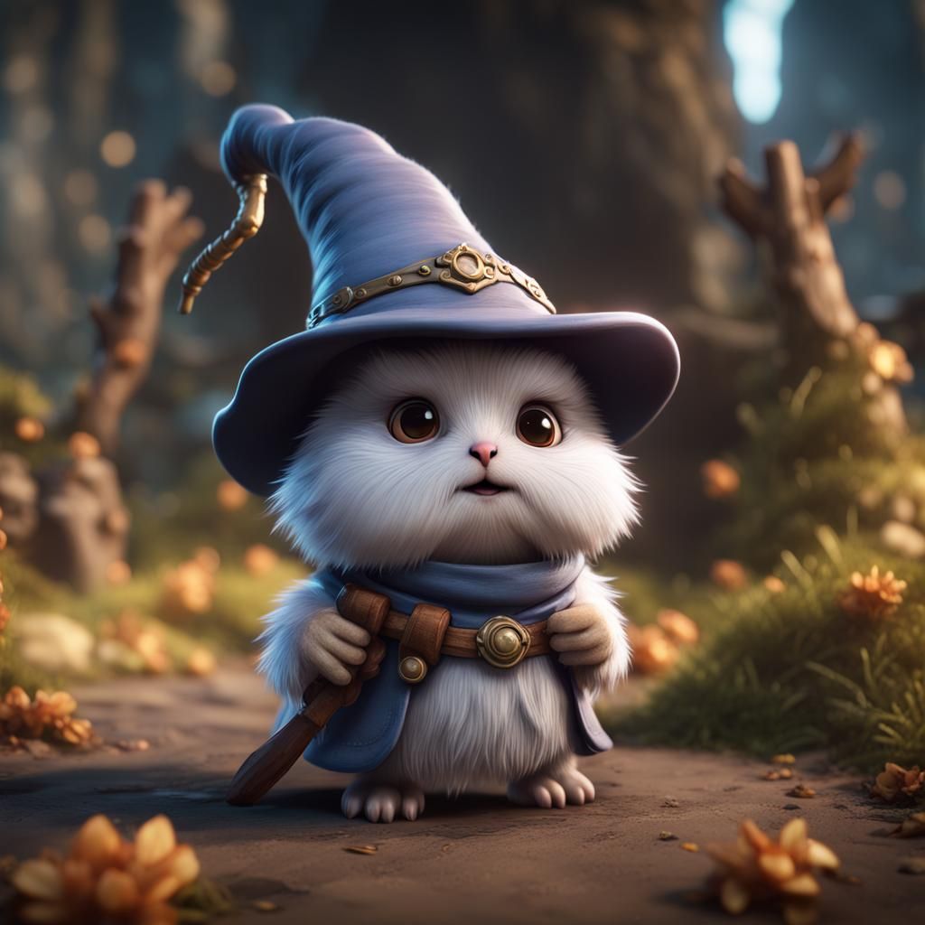 Adorable Fluffy Wizard Critter in 3D Cinematic Style