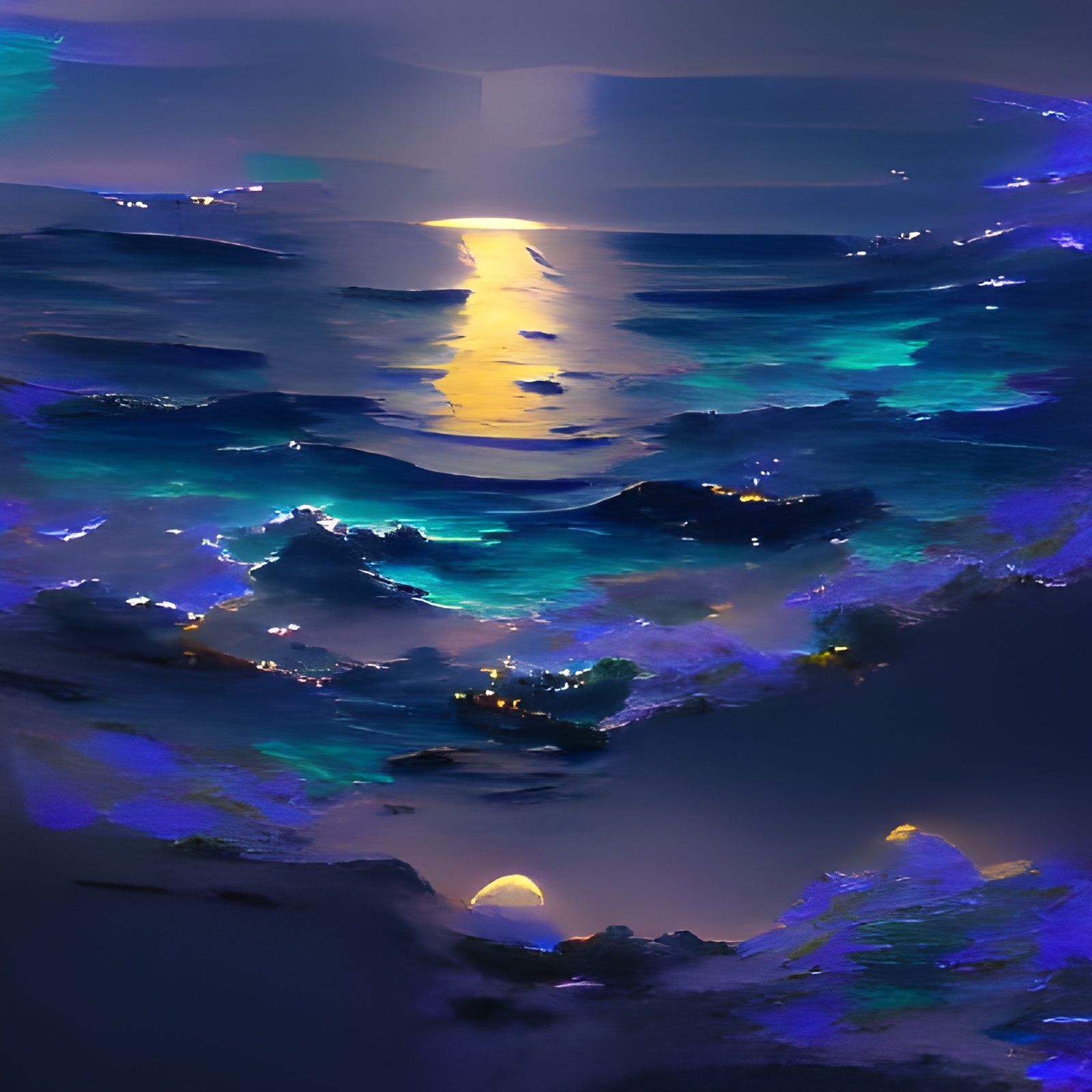 Moonlight Reflecting on the Ocean at Night