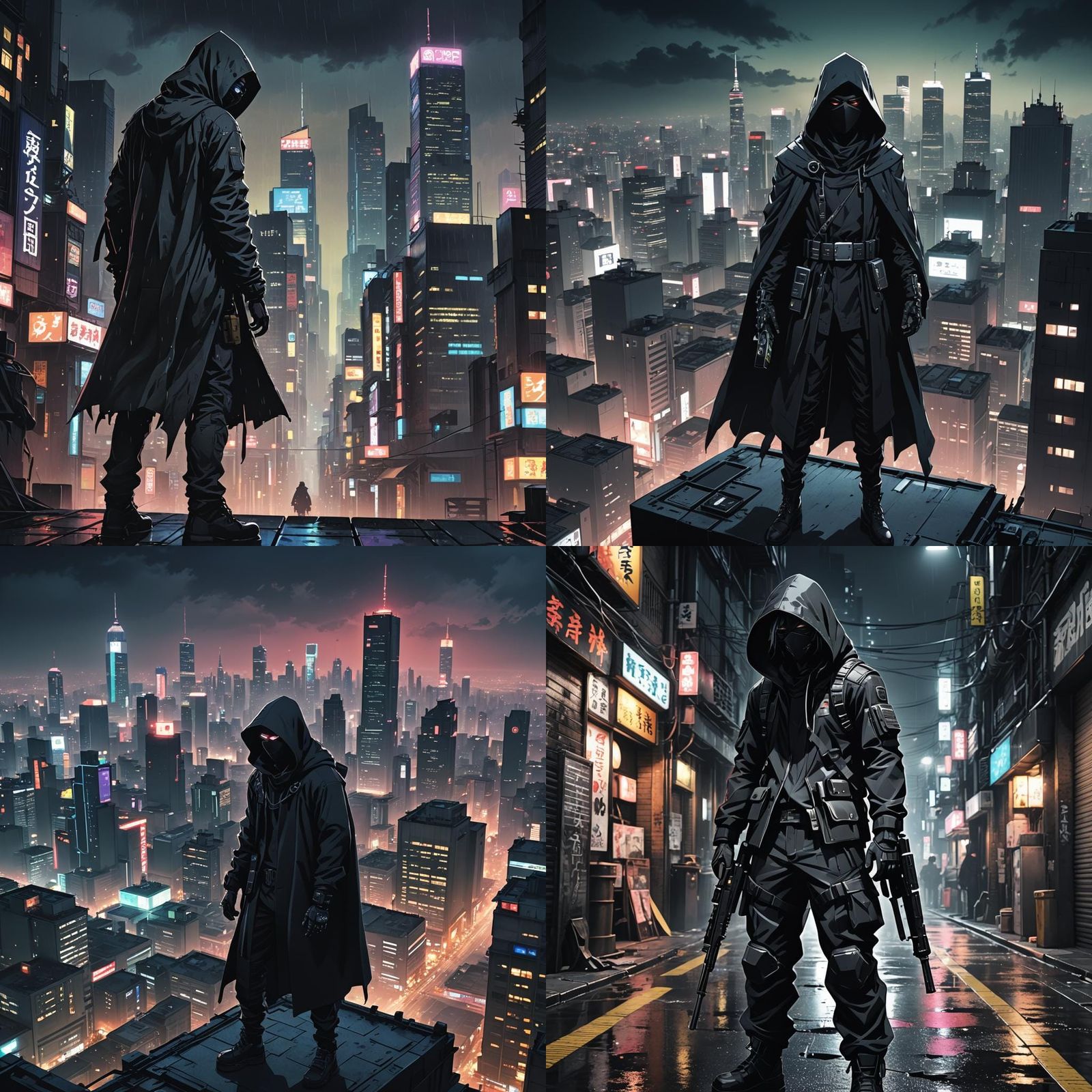 Cyberpunk Vigilante in Sleek Anime Style