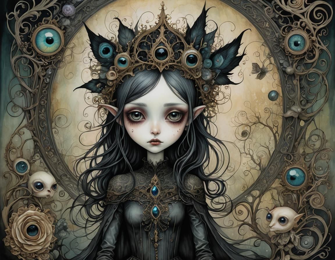 Skeleton and Baby in Surreal Fairytale Style