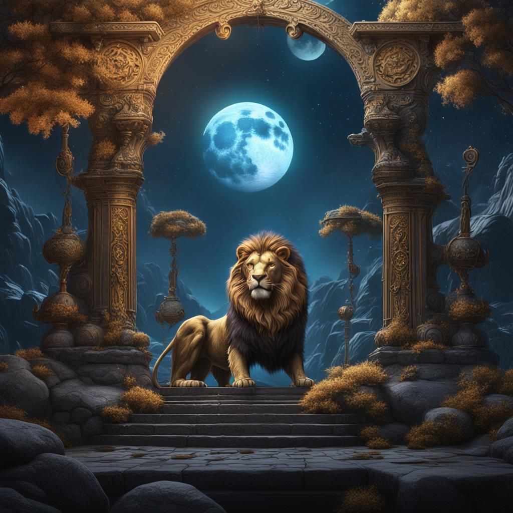 Fantastical Moon Lion Digital Painting