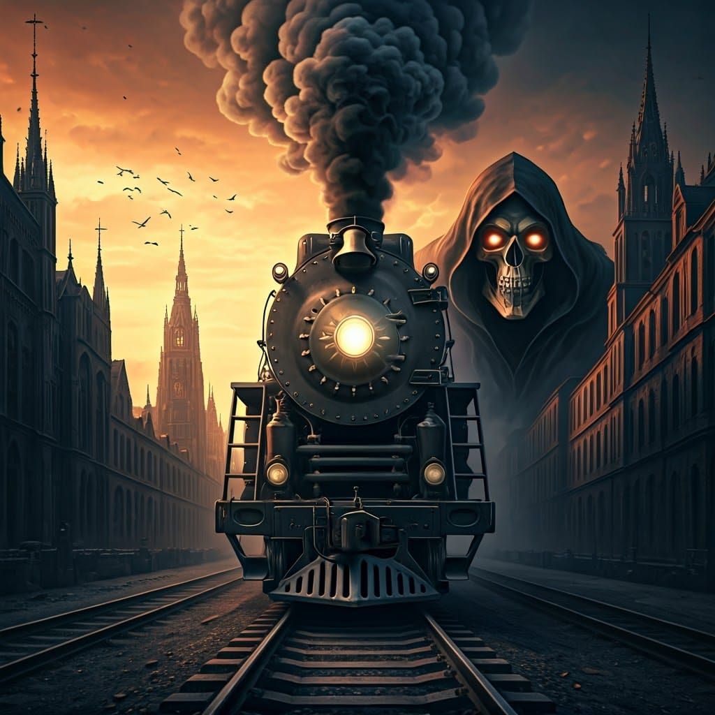 Steam Locomotive in Dark Surrealist Style