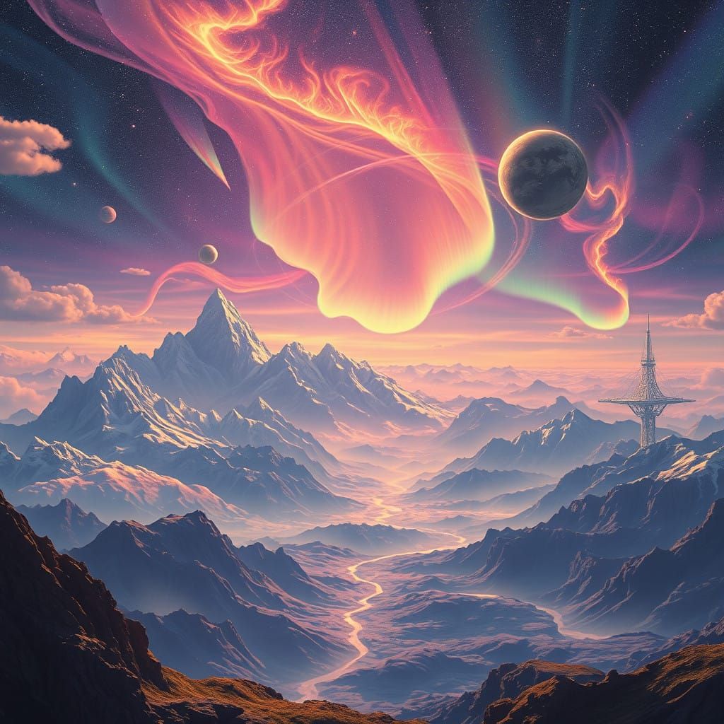 Ethereal World Genesis Panorama in Futuristic Dystopian Styl...