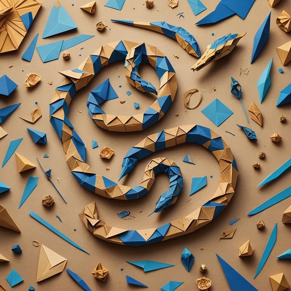 Origami Sand Snake on Stationery Desk in Fantasy Art