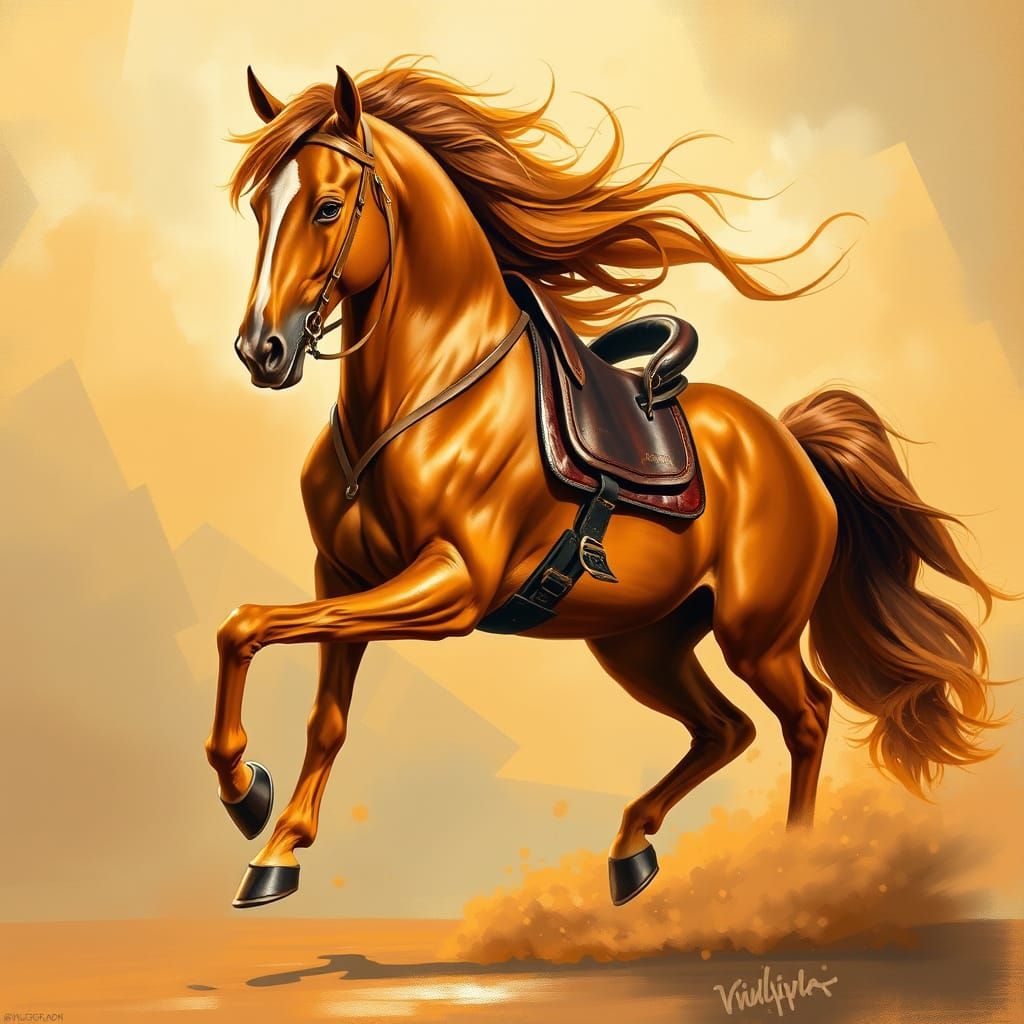 Majestic Prancing Horse in Digital Painting Style