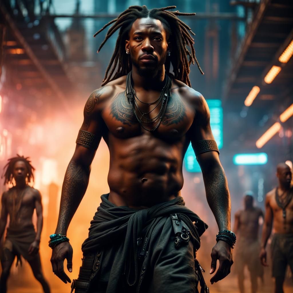 Cyberpunk African American Male with Tattoos