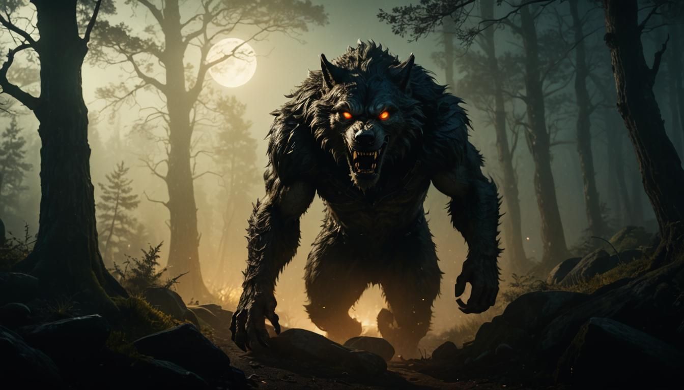 Terrifying Werewolf Runs Through Moonlit Forest