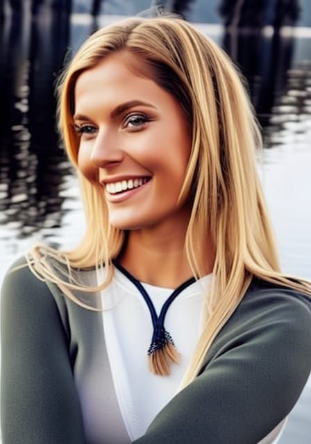 Golden Blonde Woman at Mountain Lake Portrait