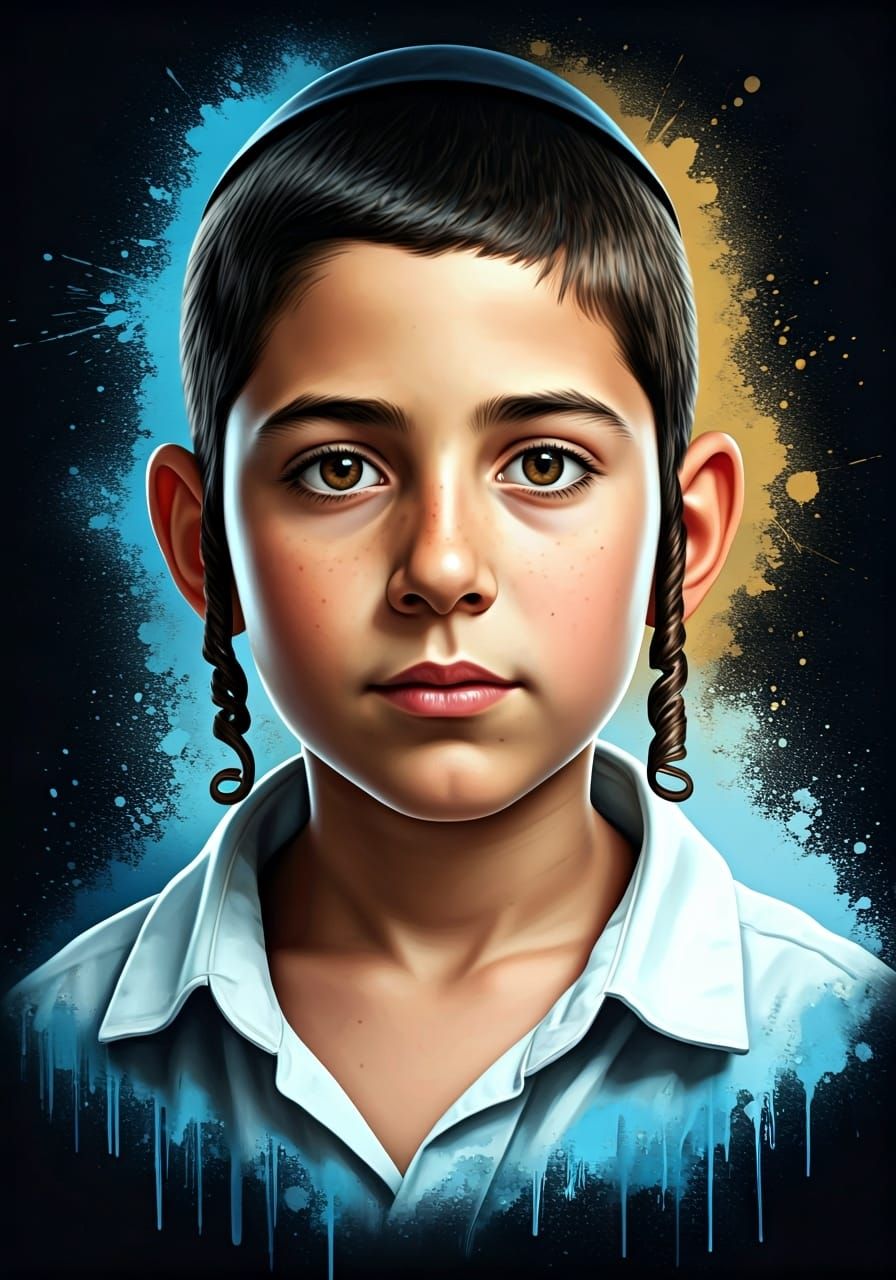 Gentle Yemenite Boy in Graffiti Art Style