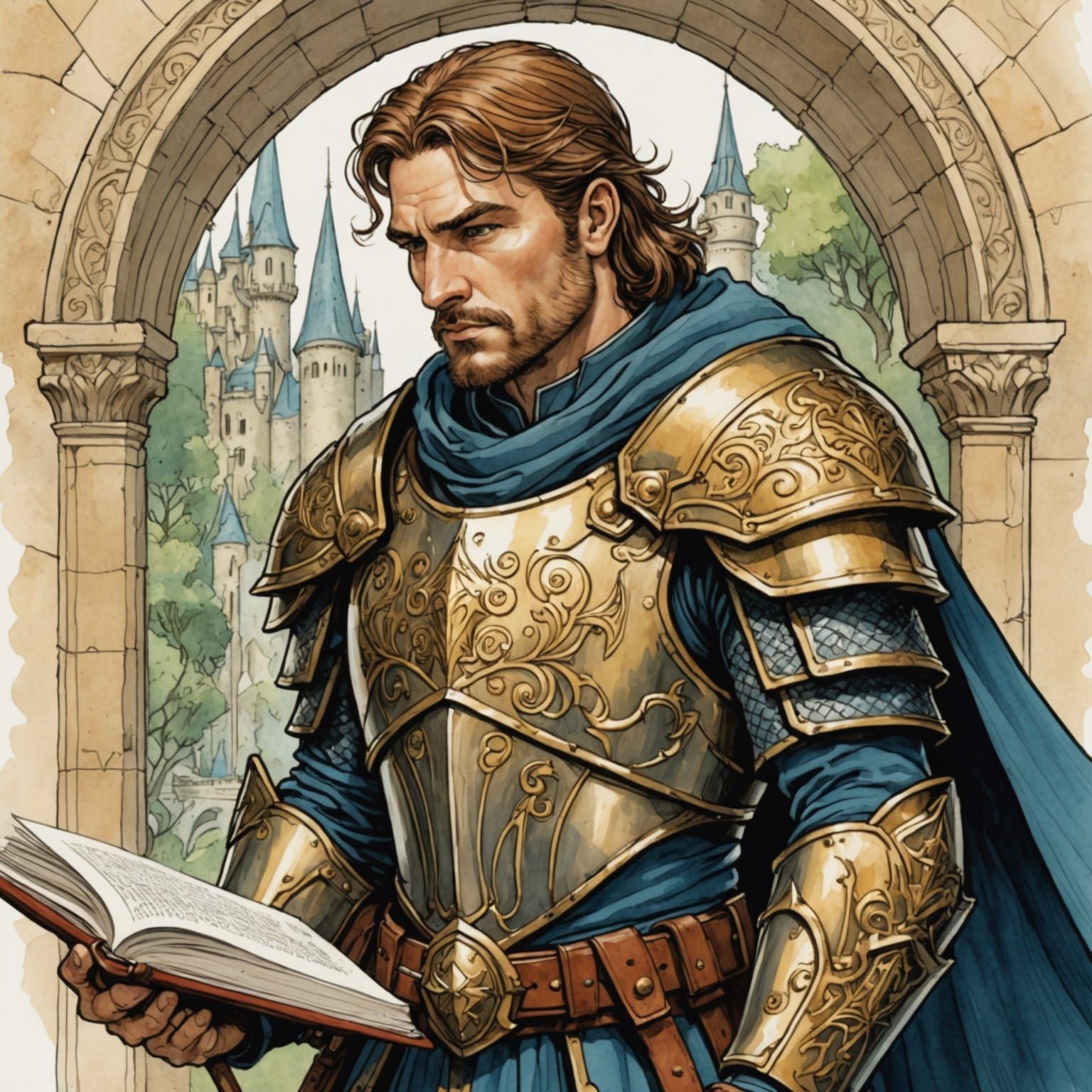 Paladin in Watercolor Storybook Illustration