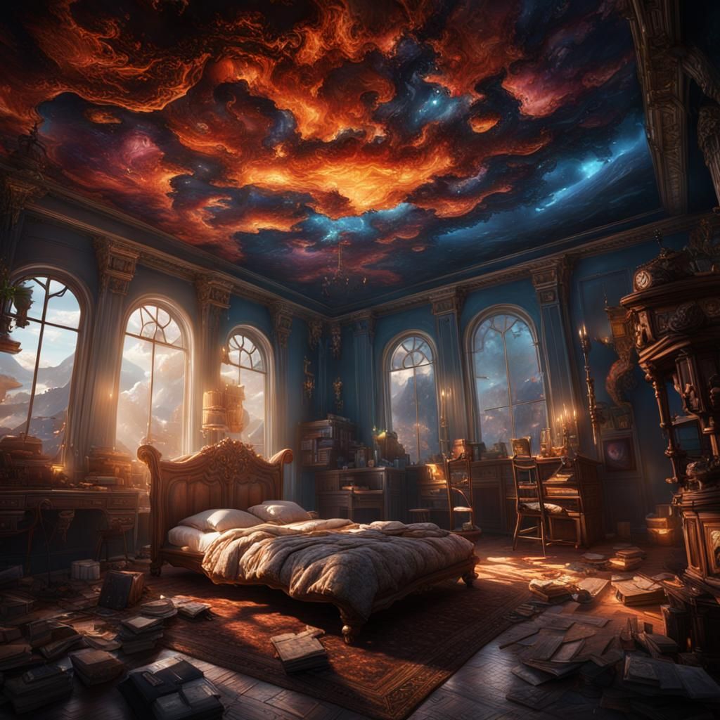 Person Sleeps Upside Down: Detailed Matte Painting