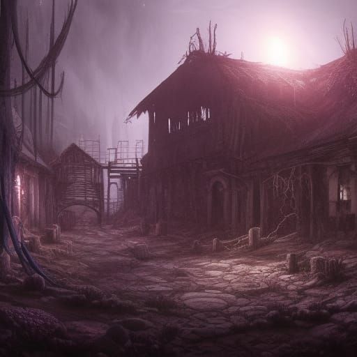 Creepy Dreamcore: Abandoned Village at Night