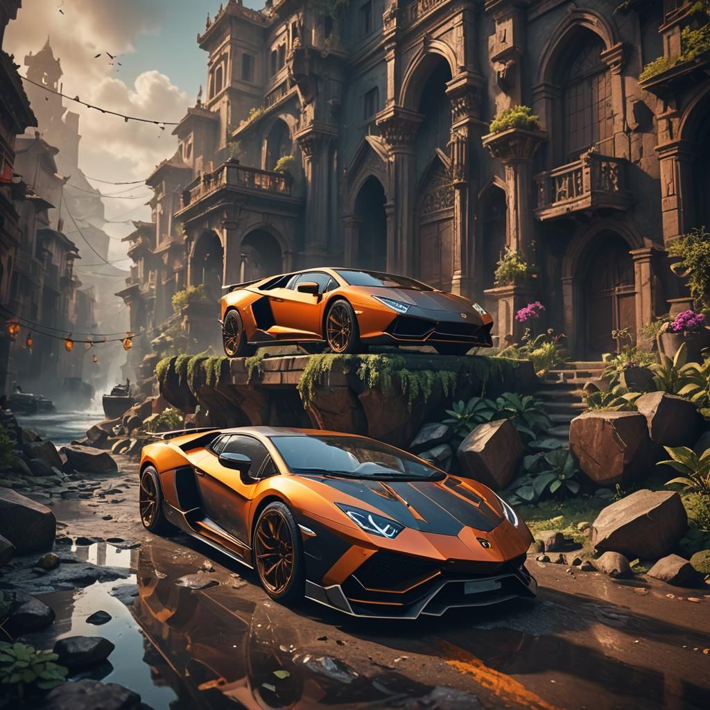 Detailed Matte Painting of a Lamborghini