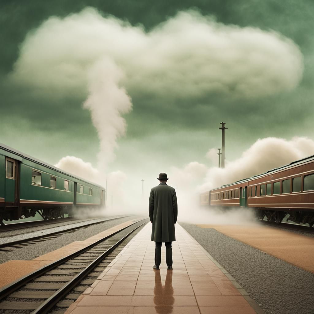 Atmospheric Train Station in Surrealist Style
