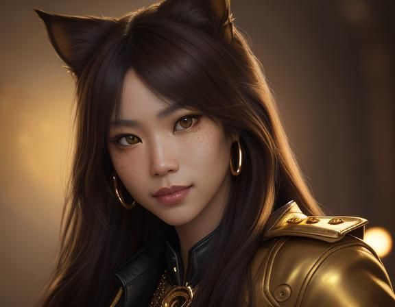 Bad-Girl Neko Portrait with Cat Ears in Comic Style