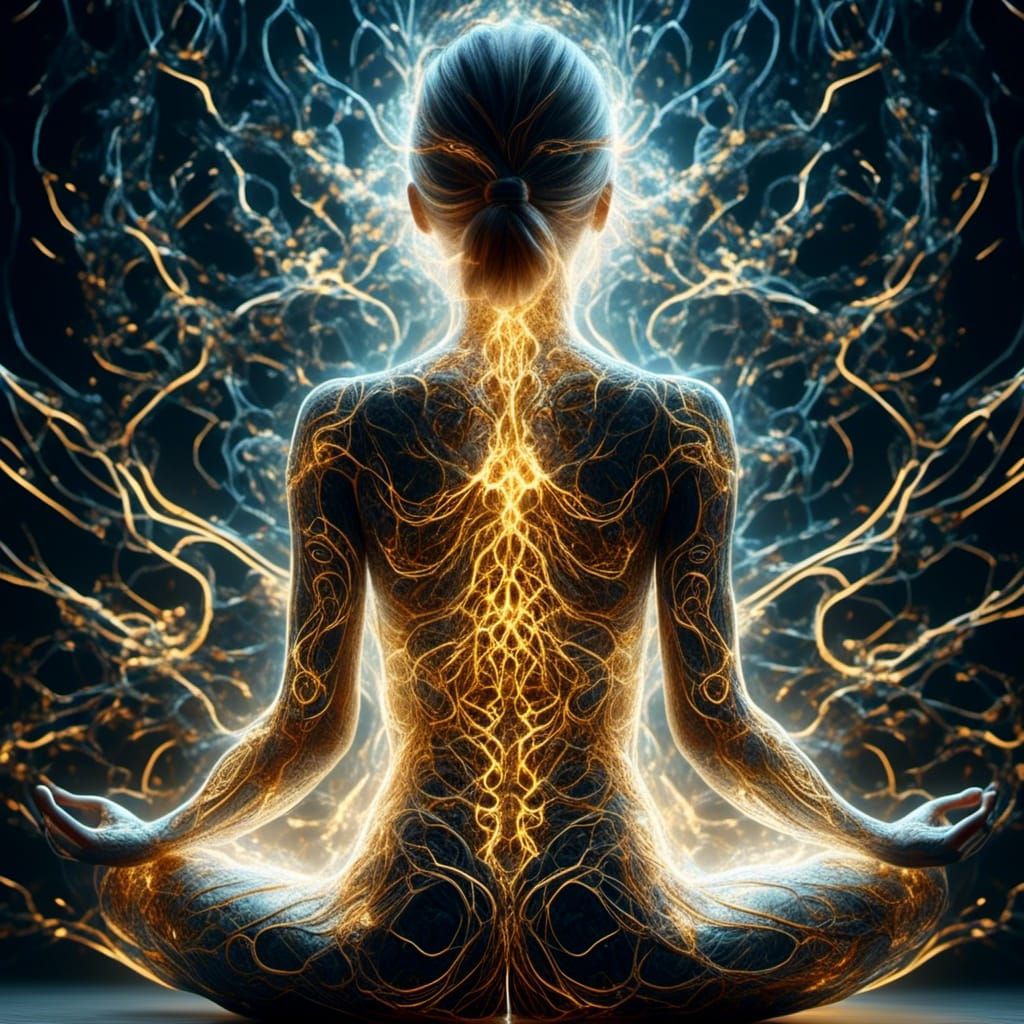 Woman with Glowing Runes and Nervous System