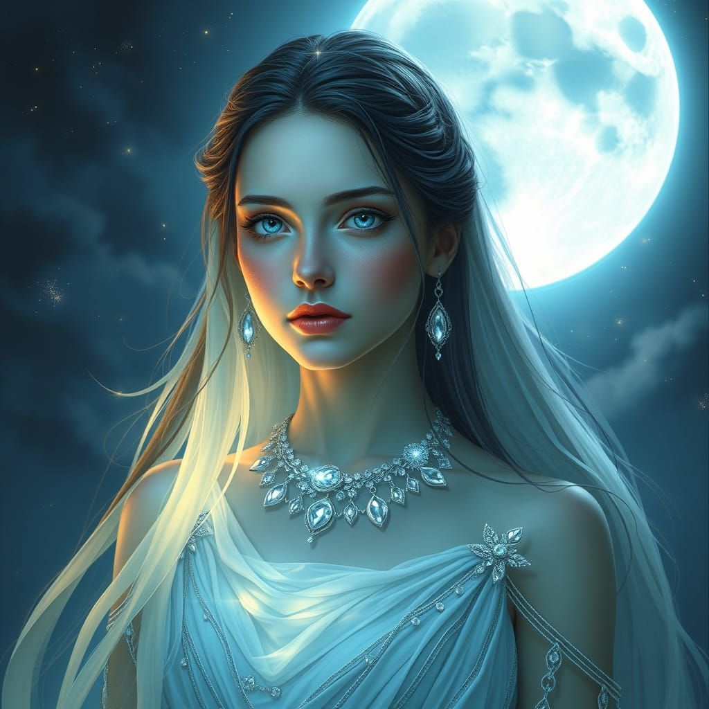 Moon Goddess in Serene Hyperrealism