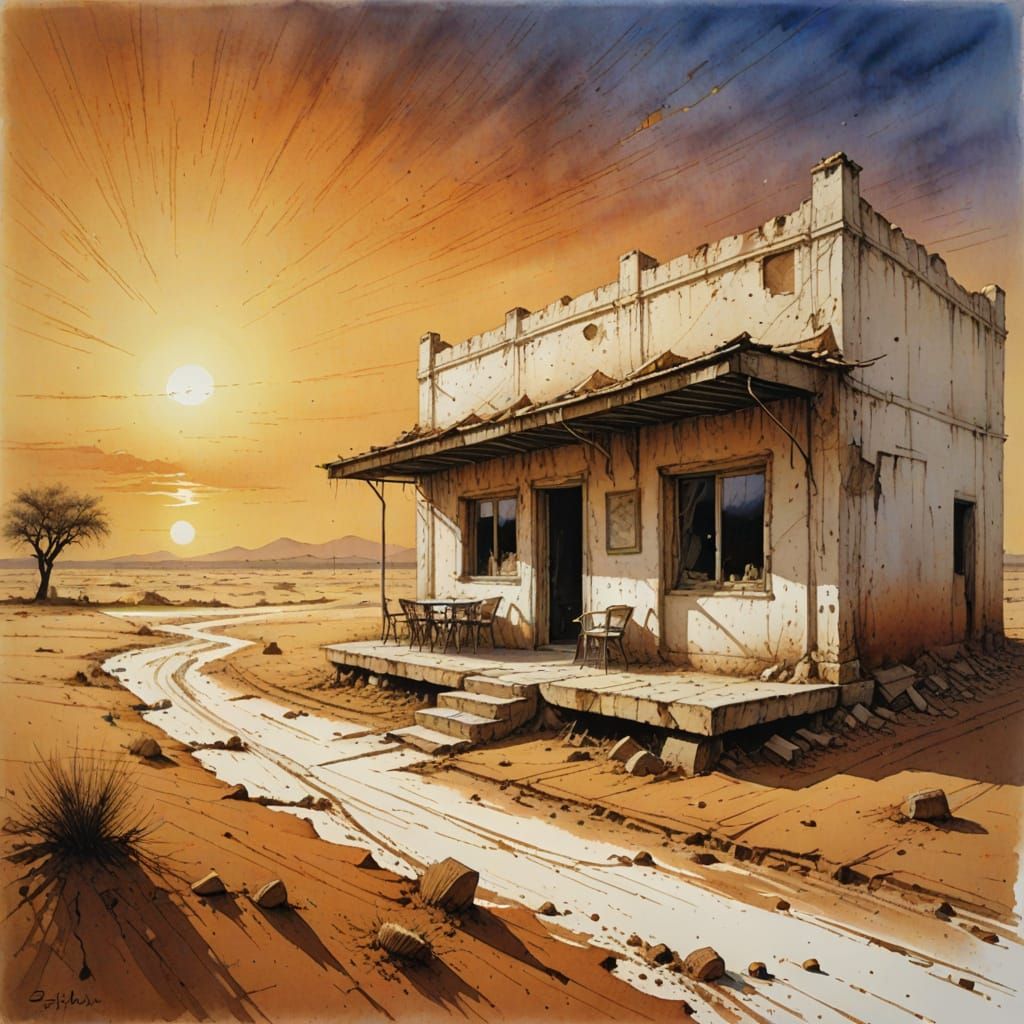 Old deserted cafe in the dessert