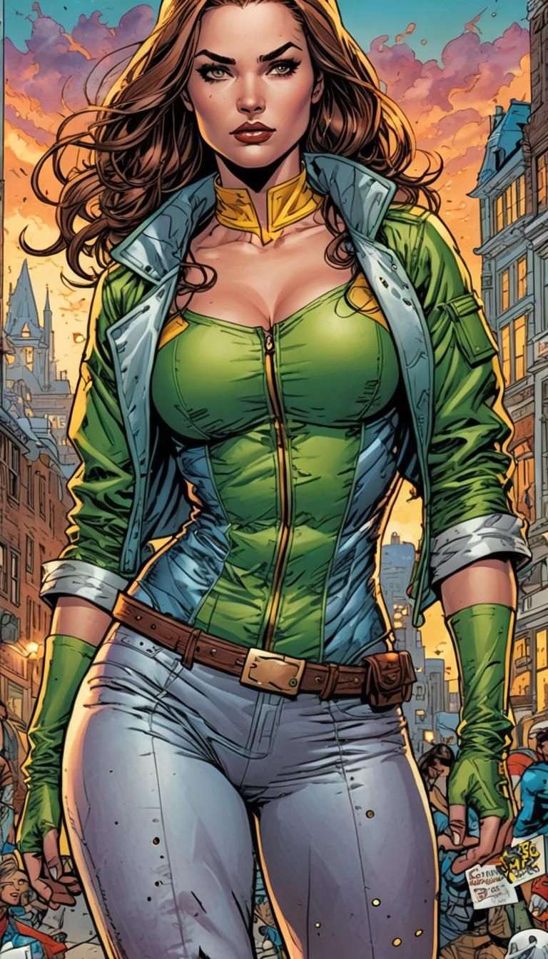 Rogue of X-Men in Comic Book Art Style