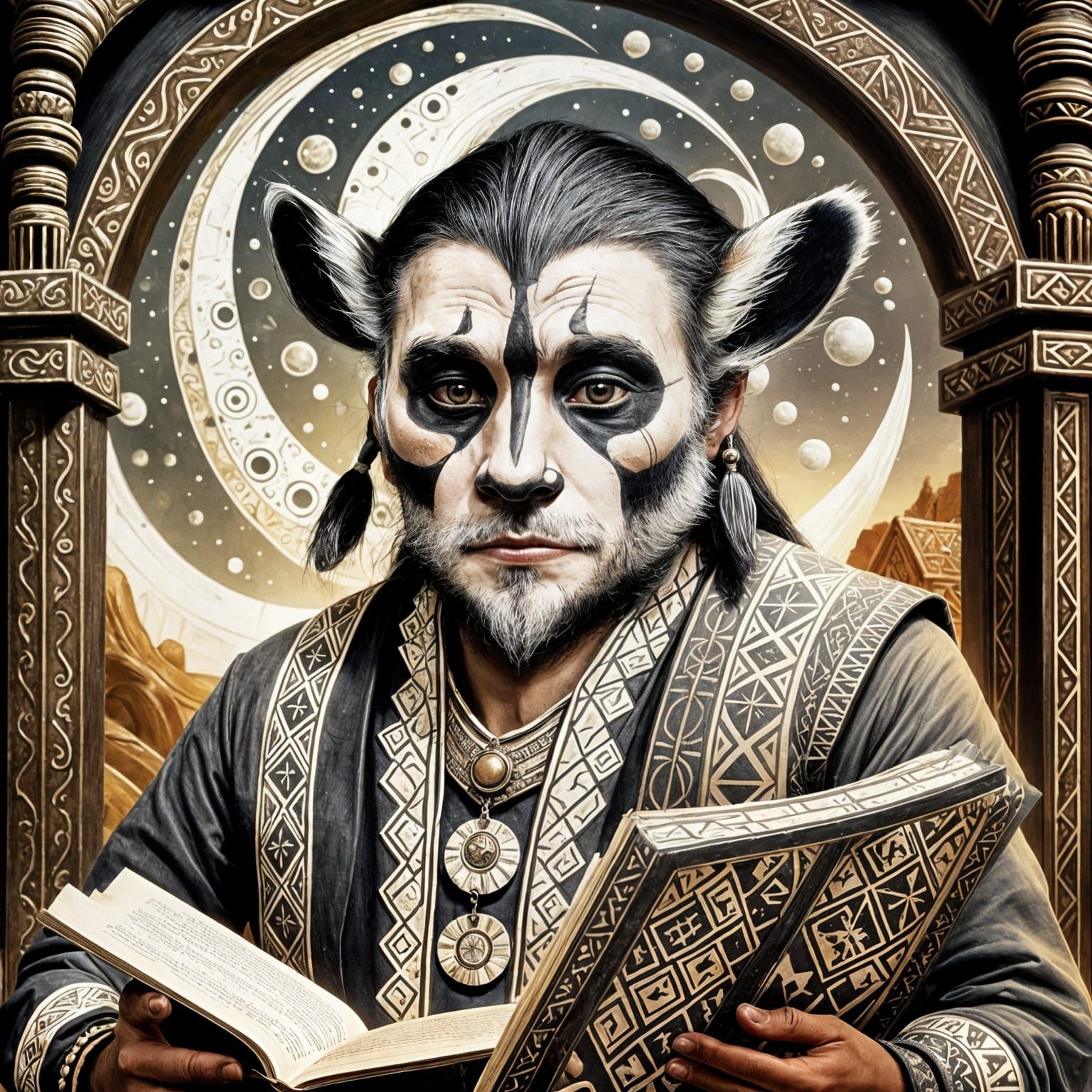 Ancient Aztec Cacique with Textured Moonscape