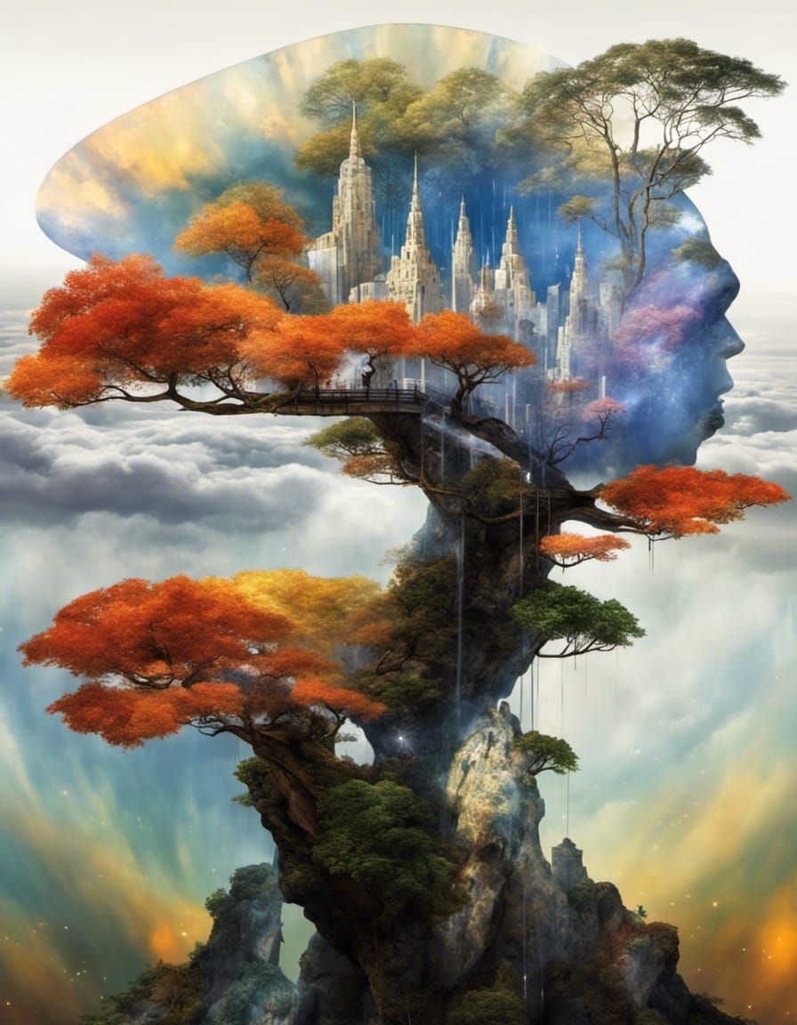 Magical Ethereal Landscape with Glass Buildings