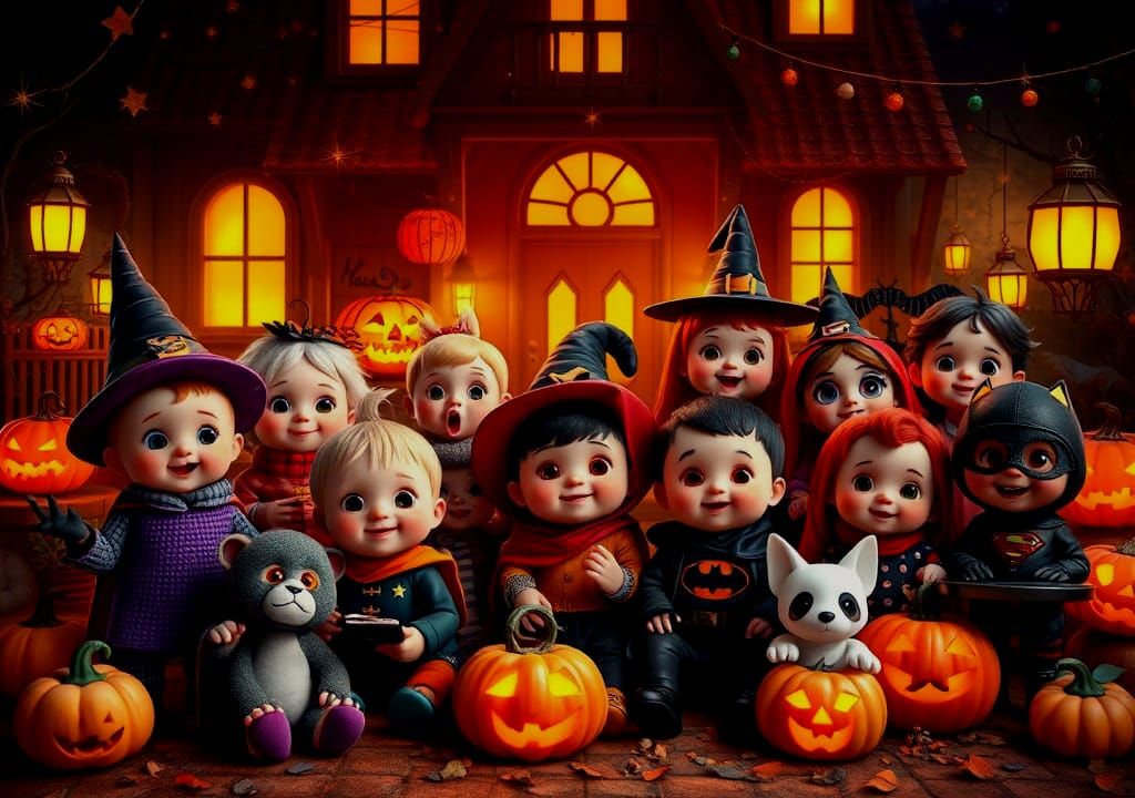 Halloween 3D Render with Costumed Characters