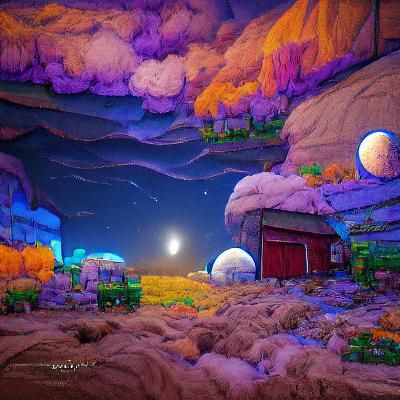 Stardew Valley Farm on the Moon: Detailed Matte Painting