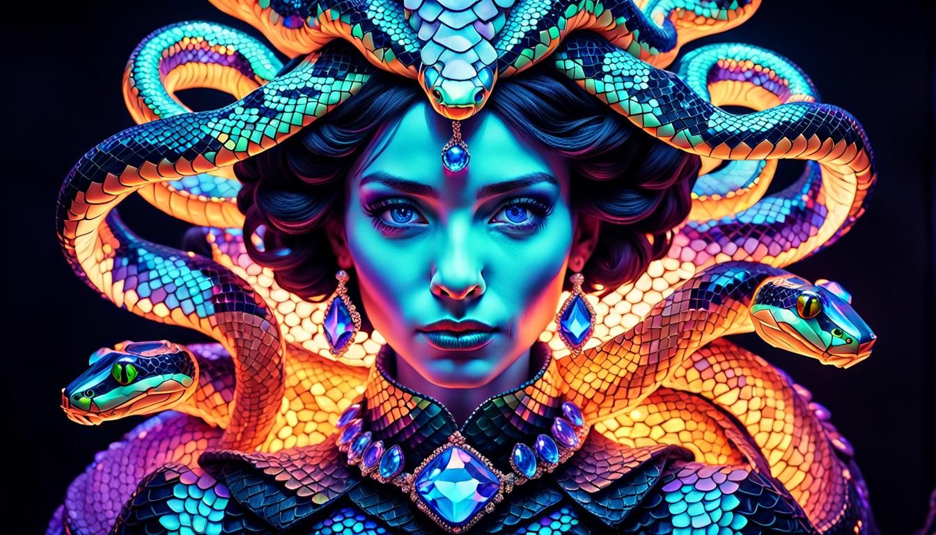 Iridescent Gemstone Snake Crown in Surreal Digital Art