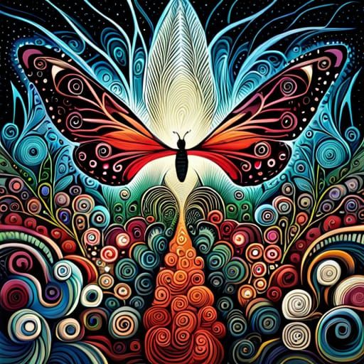 Detailed Butterfly in Abstract Mixed Media Style