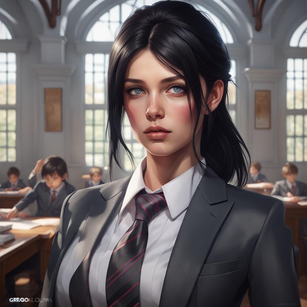 Girl in Tie Suit: Hyperdetailed Portrait