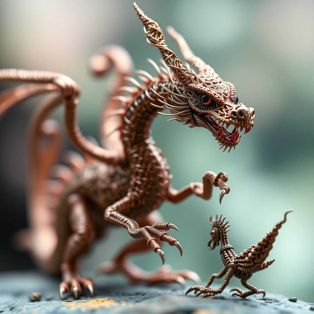 Intricate Copper Wire Dragon in Jim Henson Style