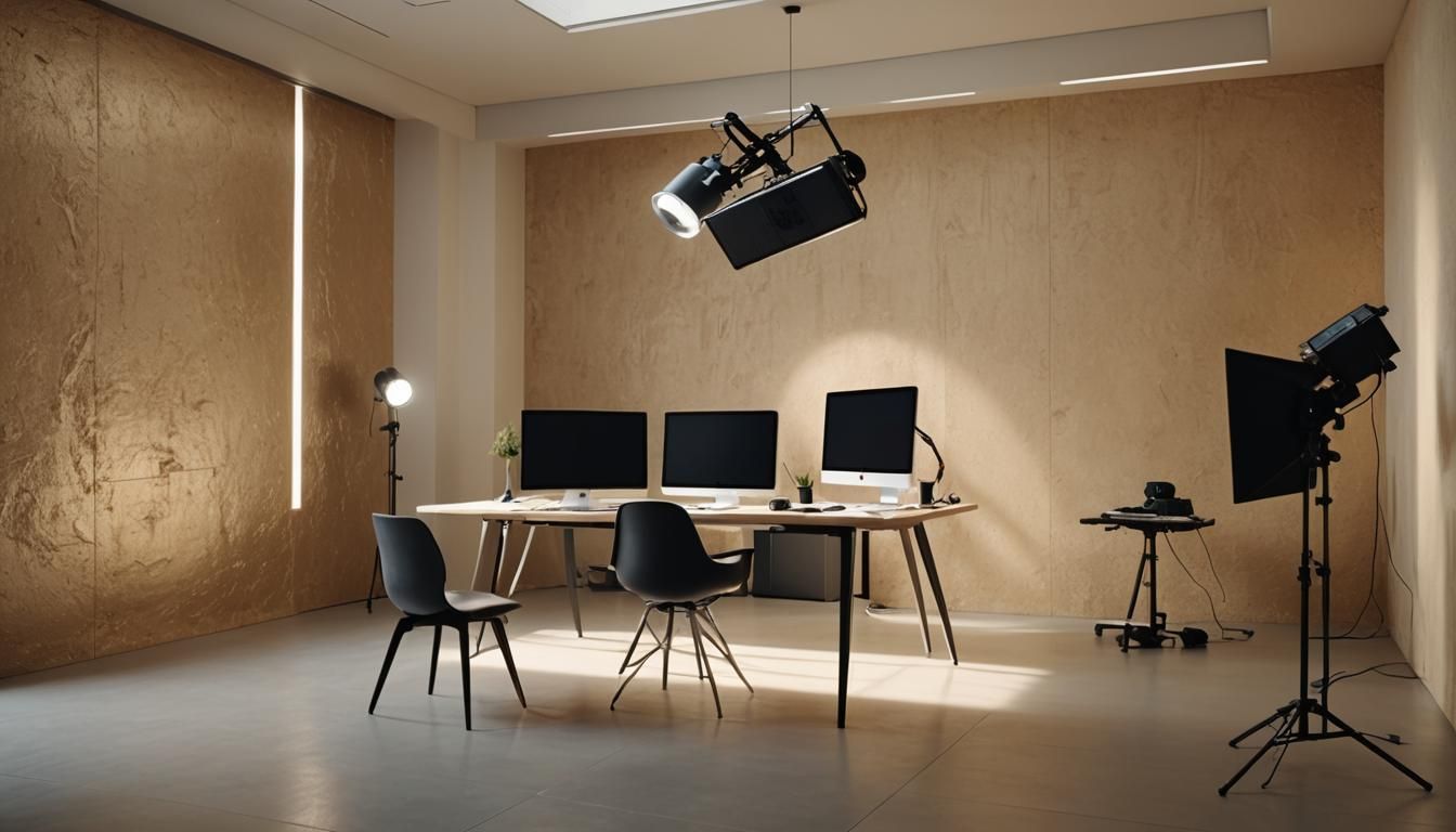 High-Tech Studio Interior with Modern Beige Wall