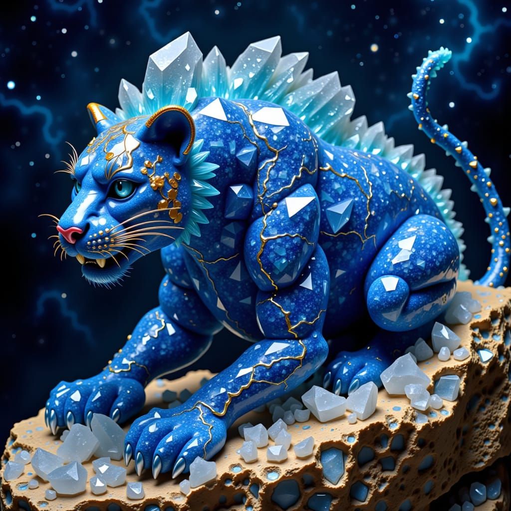 Leopard Lapis Lazuli Hybrid Creature in Cosmic Landscape