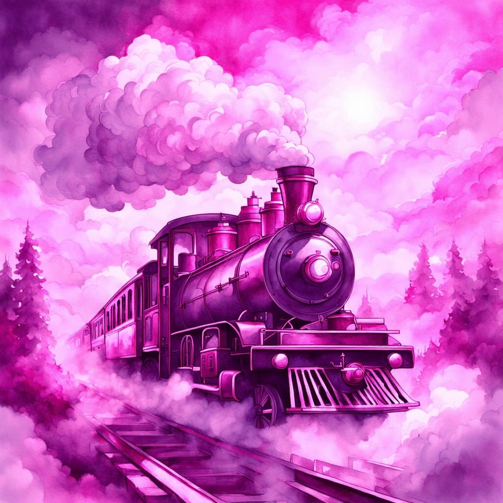 Magical Steam Train in Dreamlike Watercolor Style