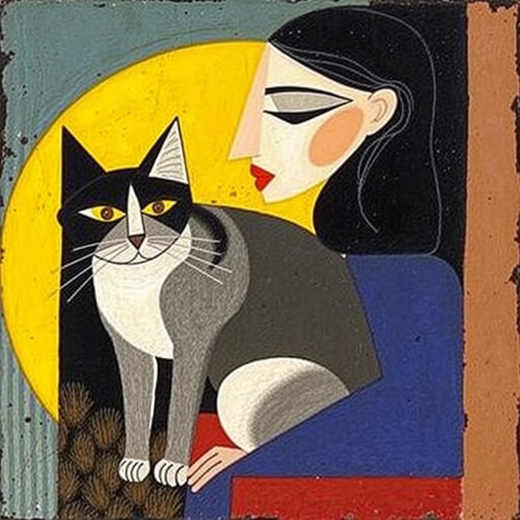Woman and Cat in Cubist Masterpiece