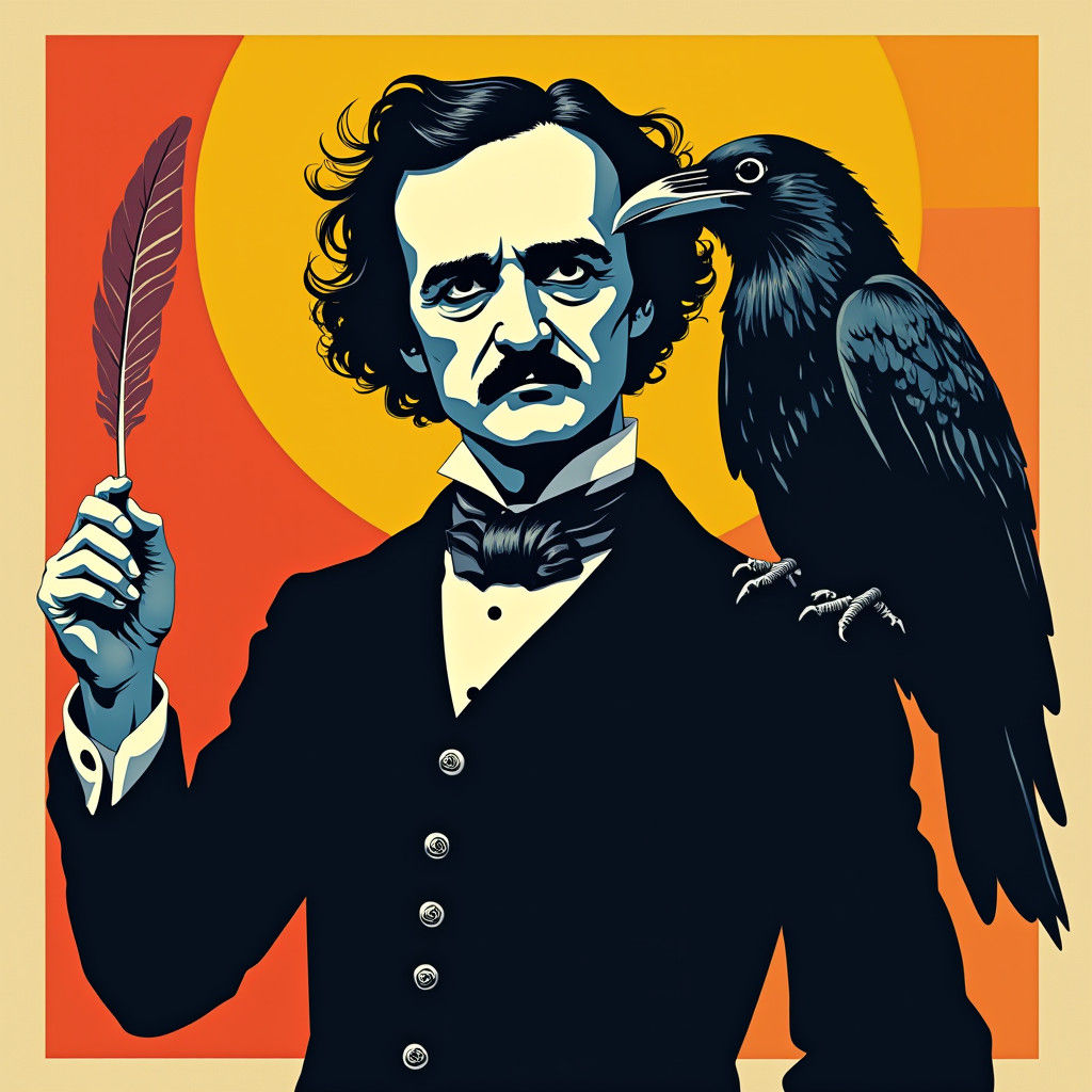Edgar Allan Poe Raven Portrait in Pop Art Style