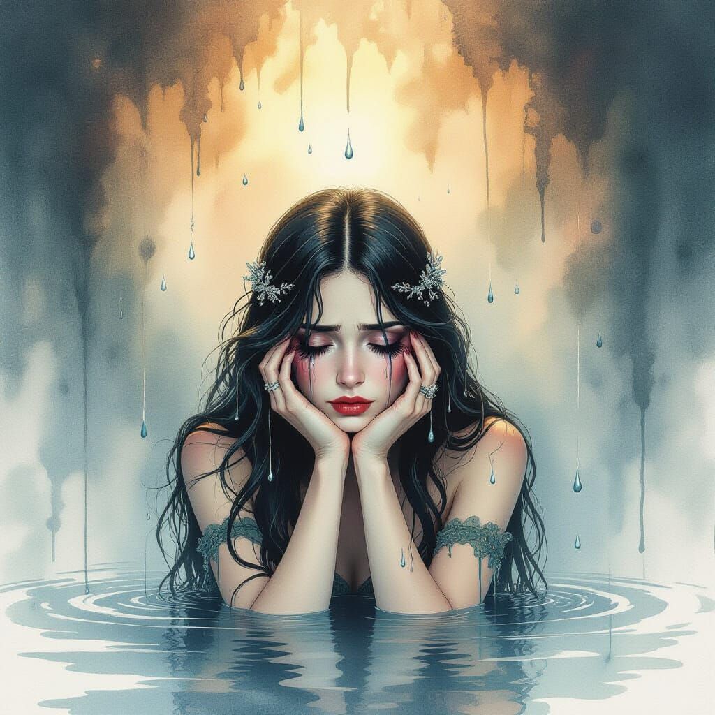 Melancholic Fantasy Romance Cover in Ink and Watercolor