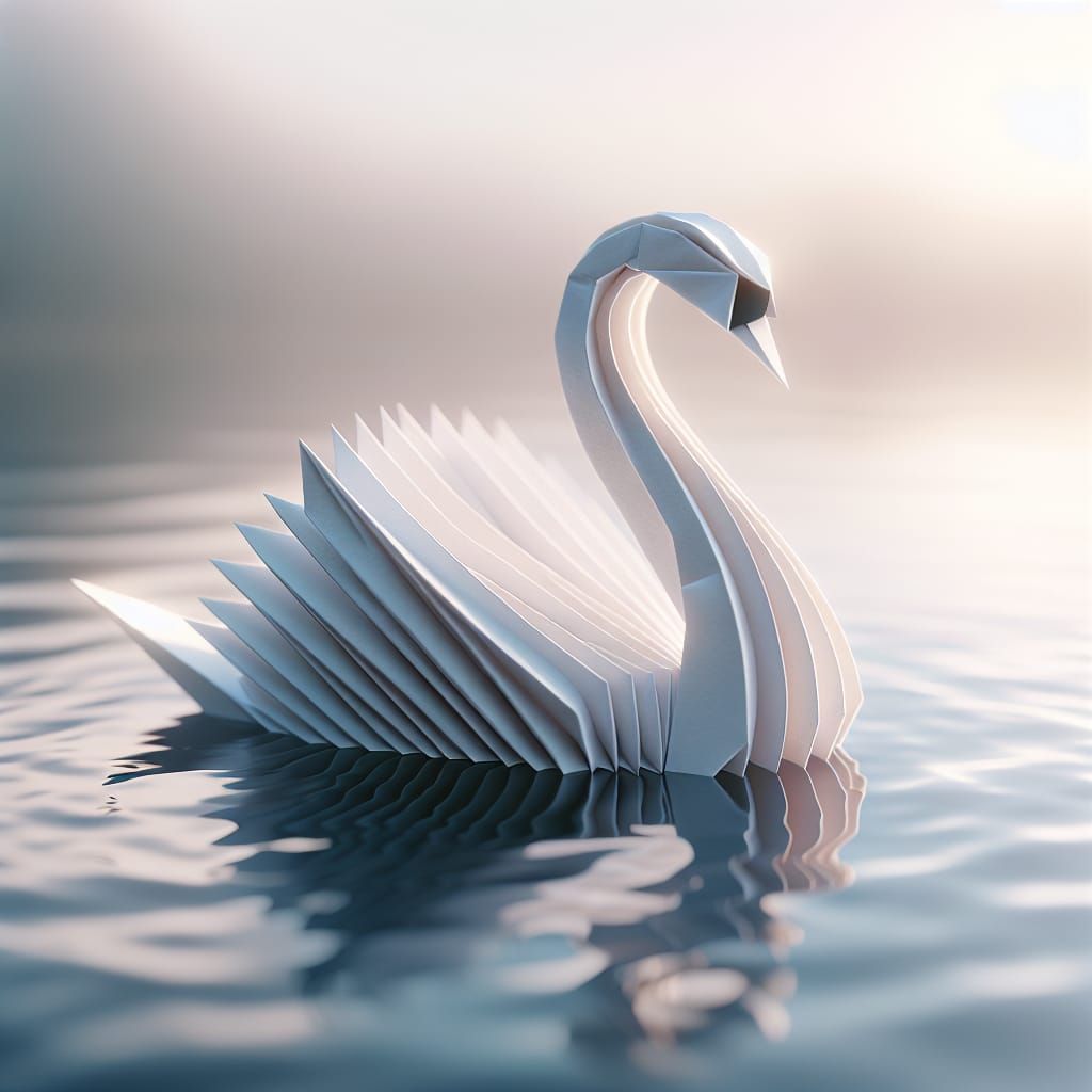 Whimsical Origami Swan on a Serene Lake